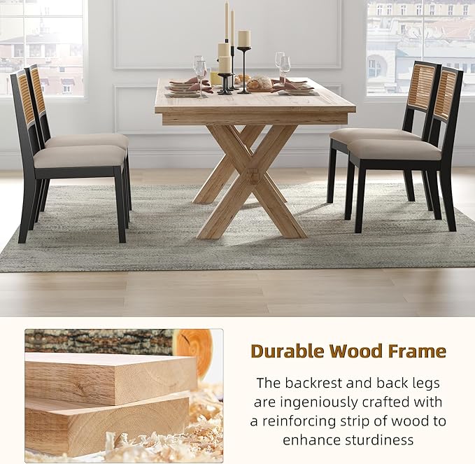 Westice Rattan Dining Chairs Set of 6, Farmhouse Natural Dining Room Chairs