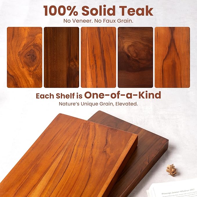 55" Solid Teak Floating Wall Shelf