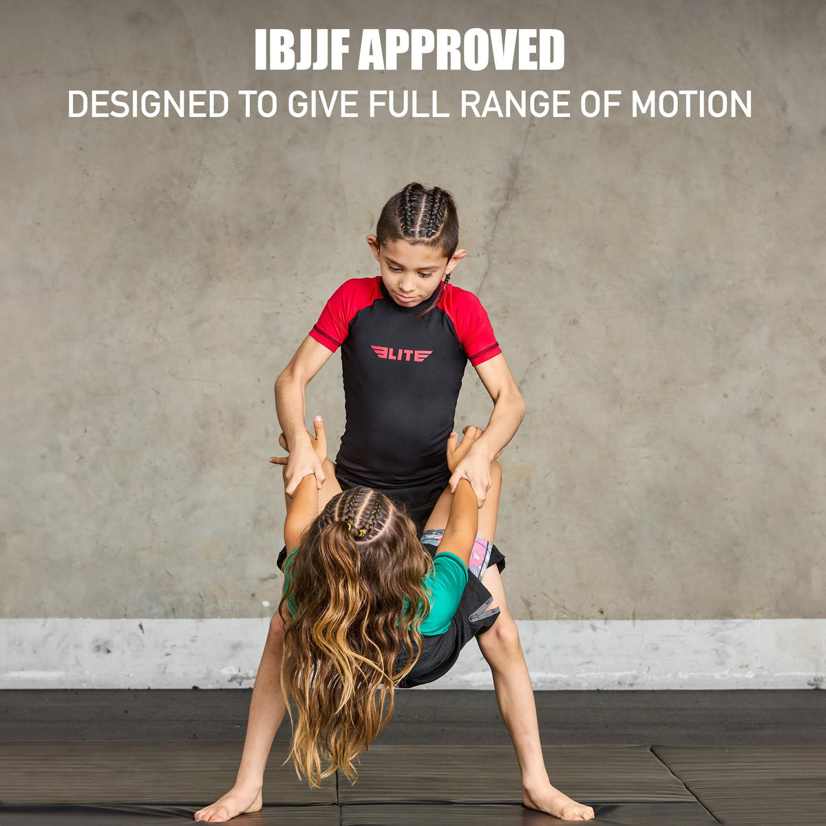 Elite Sports Kids Jiu Jitsu BJJ Rash Guard, Short Half Sleeve Compression Shirt for Youth Boys Girls Sports Nogi Training Red