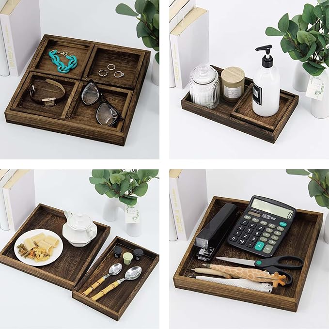 5-Piece Rustic Wooden Serving Tray Set, Handcrafted Nesting Trays