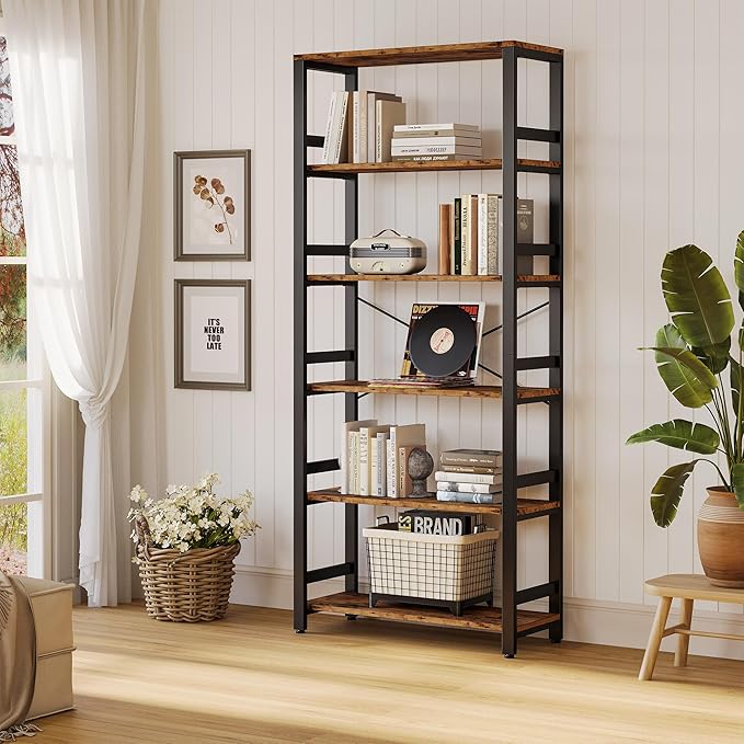 IRONCK Bookshelf, 31.5in Wide Shelf 6 Tier Bookcase, 110lbs/shelf Vintage