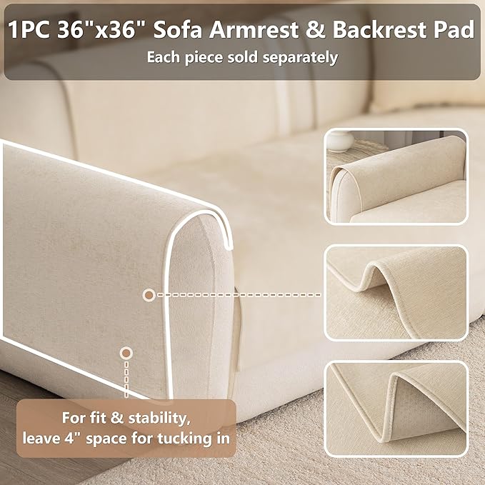 Premium Chenille Sofa Cushion Covers，Upgraded Anti-Slip Sectional Couch