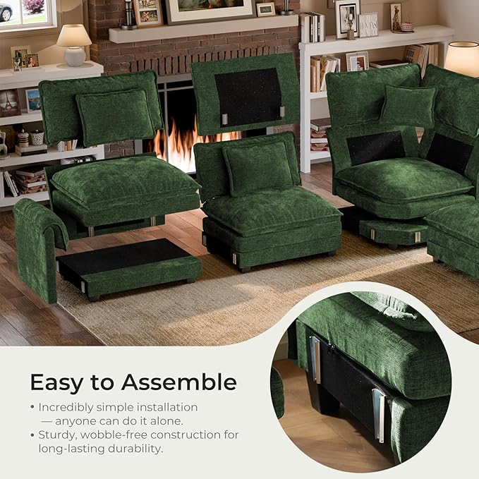 ELUCHANG 150" Oversized V-Shaped Cloud Couch Modular Sectional Sofa