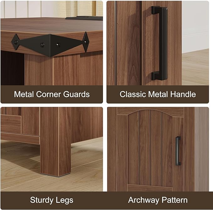 Farmhouse Nightstand with Charging Station, End Table with USB/Type-C Ports and