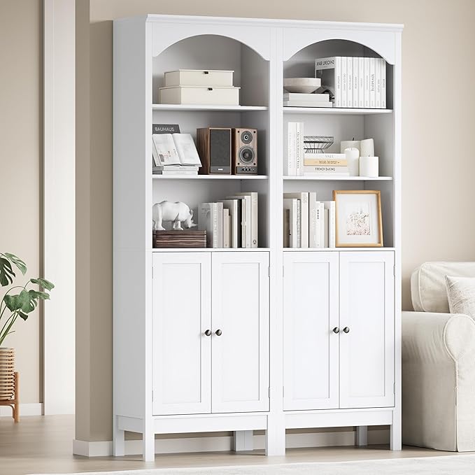 Bookshelf with Doors, Floor Standing Display Storage Cabinet
