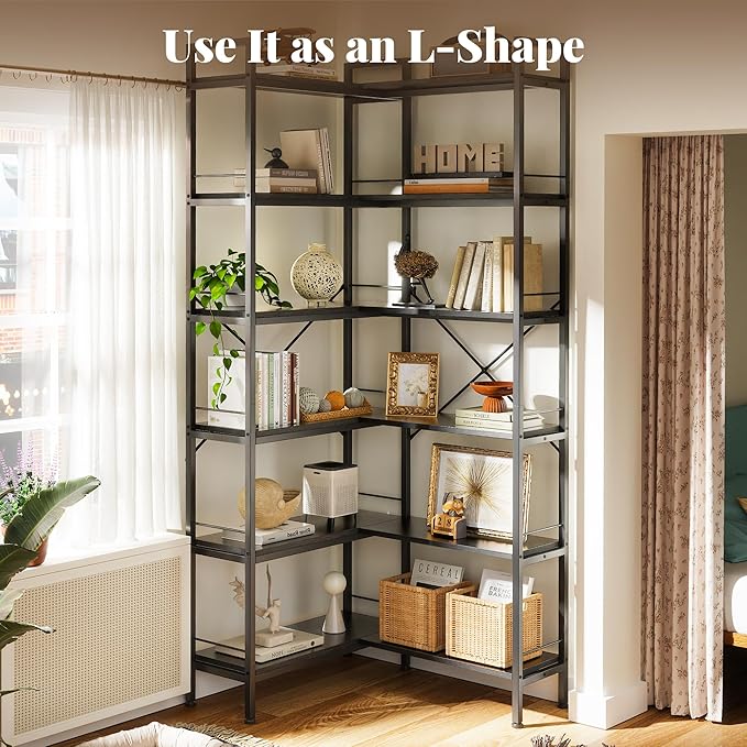 Huuger 6 Tier Bookshelf, L Shaped Corner Bookshelf