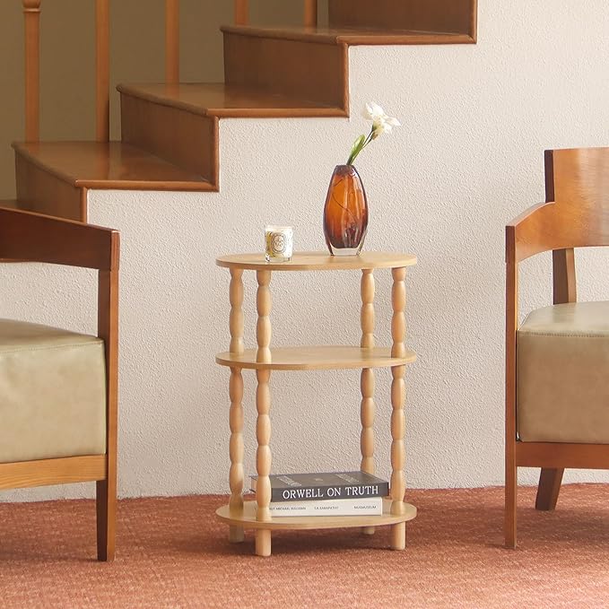 MaxSmeo End Table with Charging Station, Small Oval Side Table