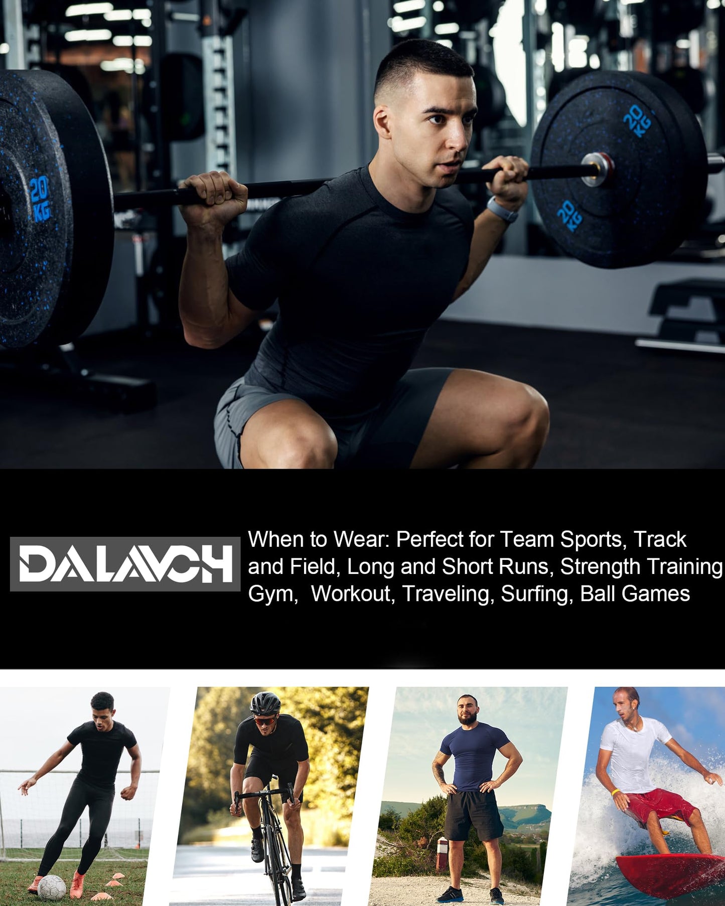 Dalavch 5 Pack Men’s Compression Shirts Short Sleeve Cool Dry Sports Athletic Workout Base Layer Undershirt T-Shirt Tops 2 Black 2 White 1 Blue Large