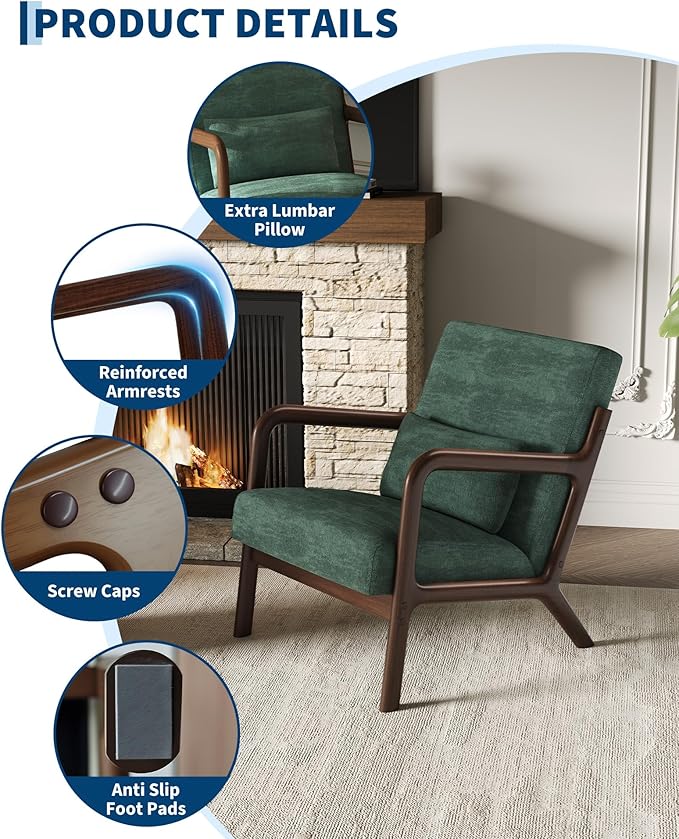 Garvee Mid-Century Chenille Accent Chair Set of 2, Cozy Reading Chair, Modern