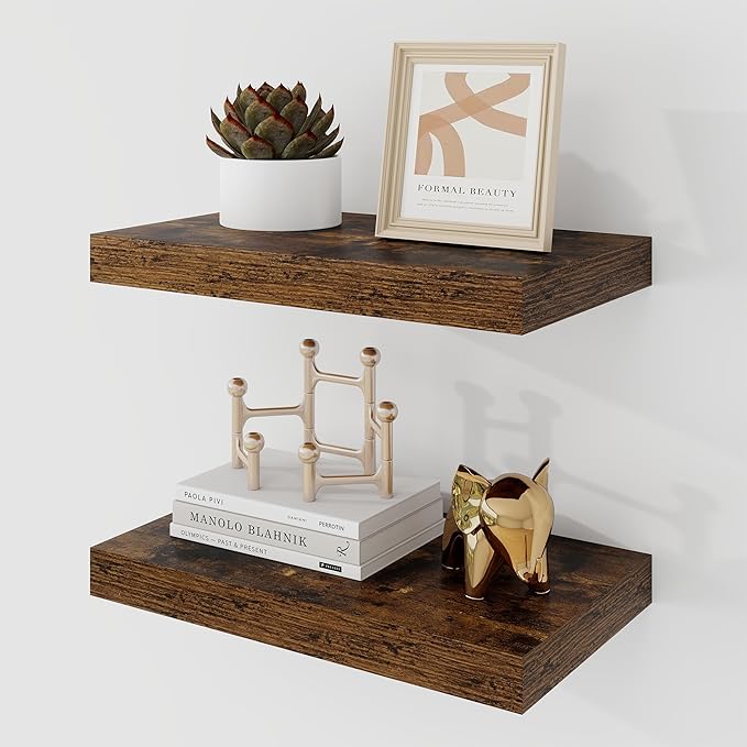Acovy 16 Inch Floating Shelves, 9.3" Deep Floating Shelf Wall Mounted, Rustic