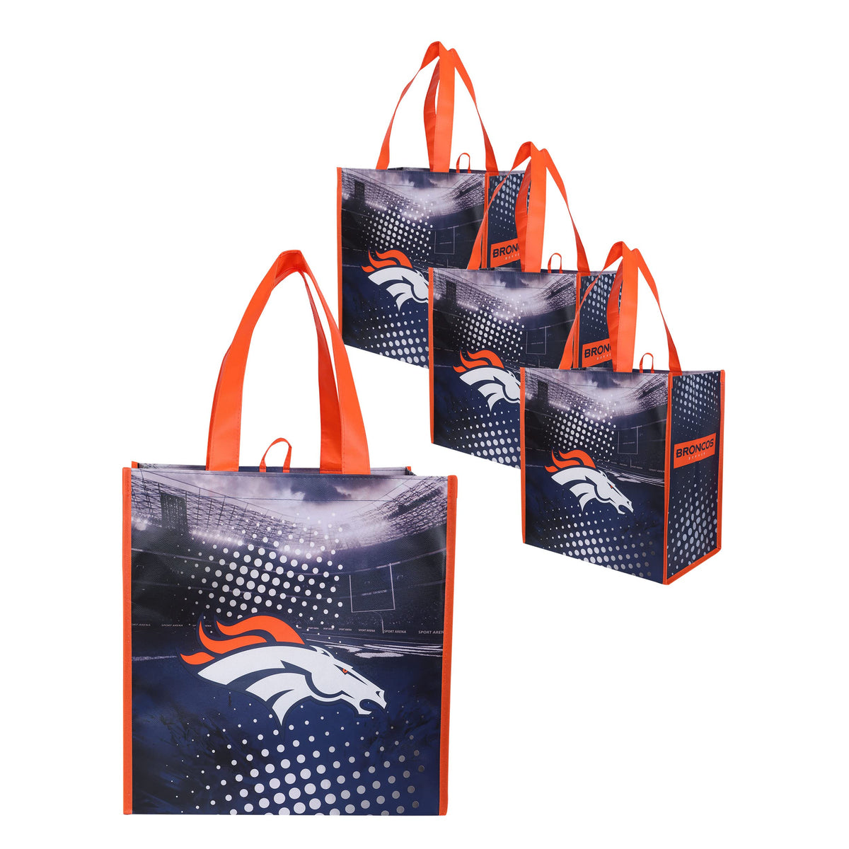 FOCO NFL Logo 4-Pack Reusable Grocery Shopping Bags Totes, Team Color