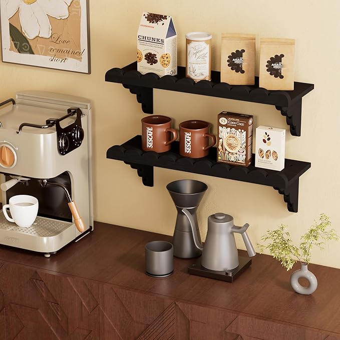 QsQueen Scalloped Wood Wall Shelf – 17 Inch Floating Shelf