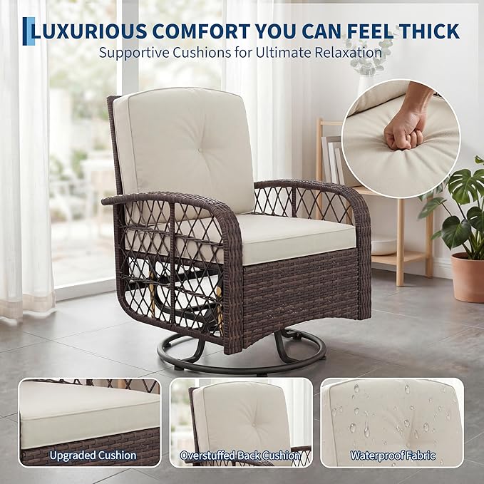 Garvee 3 Pieces Patio Furniture Set, Outdoor Swivel Glider Rocker Set