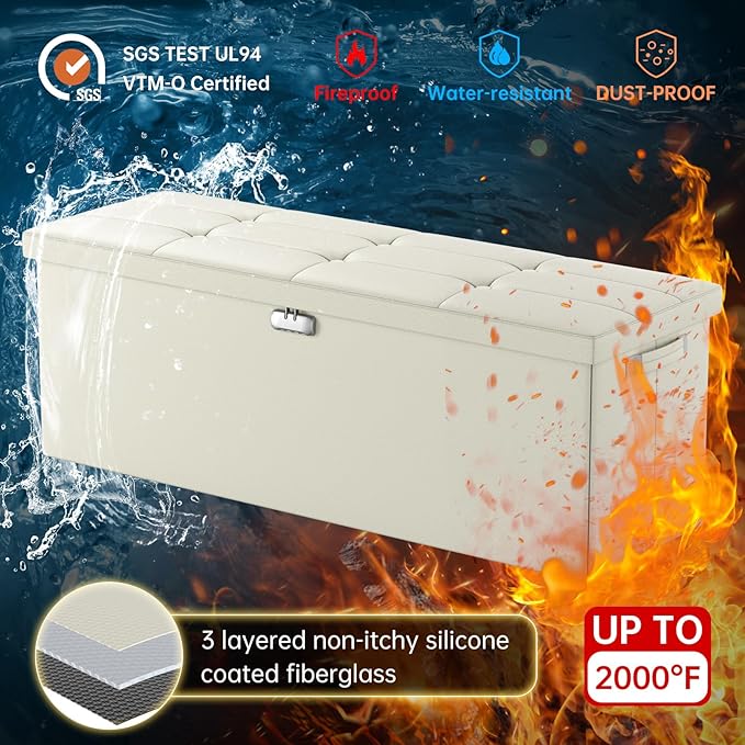 ENGPOW Storage Ottoman, Fireproof Folding Bench