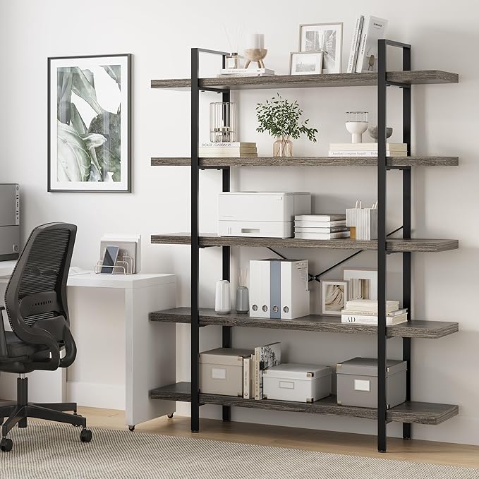 OtterOasis Bookshelf Set, Heavy Duty 5-Tier Industrial Bookcase, 120lbs Shelf