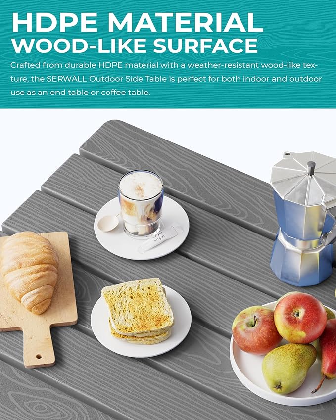 SERWALL Small Folding Side Table, HDPE Outdoor End Table