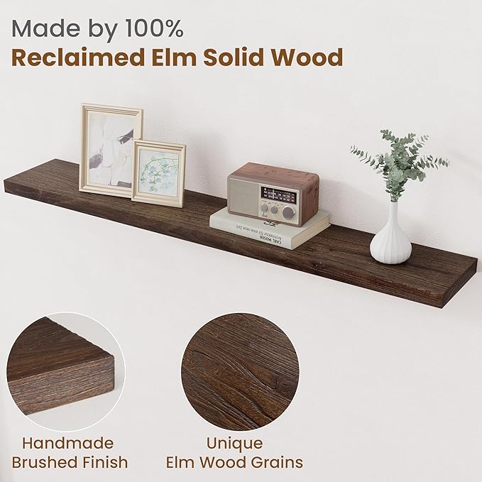 Floating Shelves for Wall Decor, 8 Inch Deep Rustic Solid Elm Wood Floating