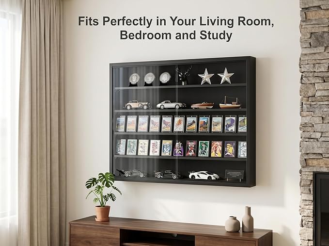 5-Tier Wall Mounted Display Cabinet, No Assembly Required Ready to Use Out of