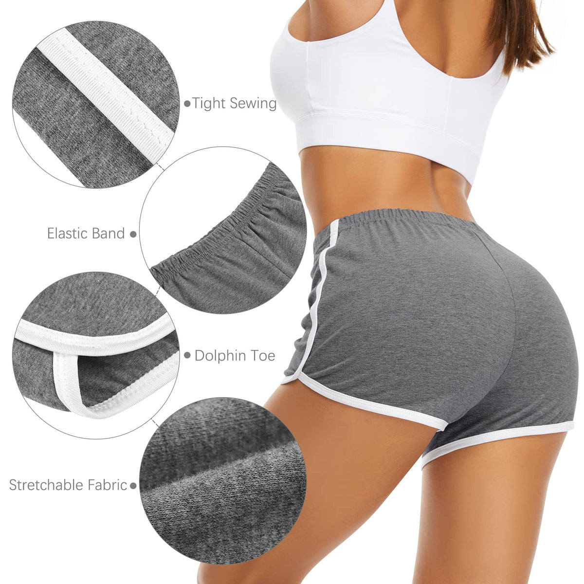 URATOT 7 Pack Womens Cotton Shorts, Dolphin Booty Athletic Gym Sports Shorts for Yoga Lounge Running