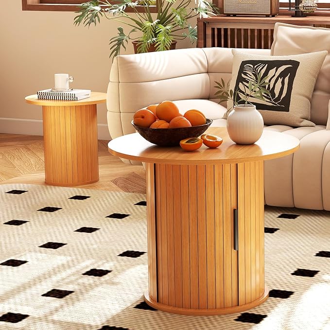COSVALVE Round Wood Coffee Table 23.6IN