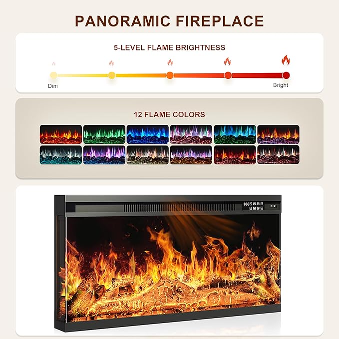 MXV 70" Fireplace TV Stand, 3-Sided Glass Fireplace and Modern Entertainment