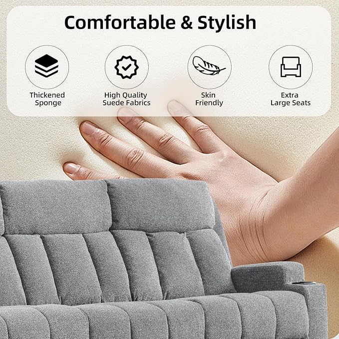 CANMOV Manual Recliner Sofa Set, Fabric Reclining Sofa Chair