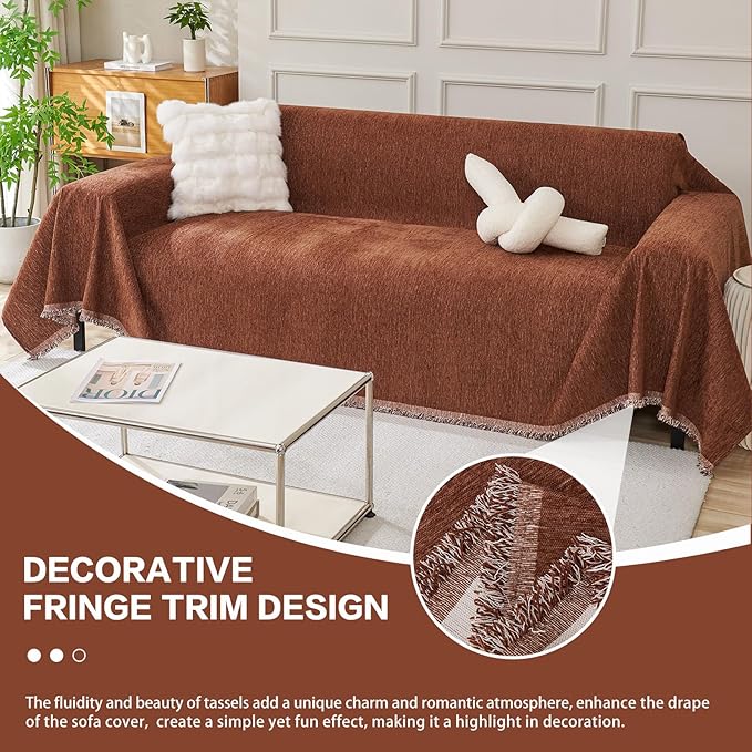 DREAMINGO Chocolate Brown Couch Cover Chenille Sofa Covers