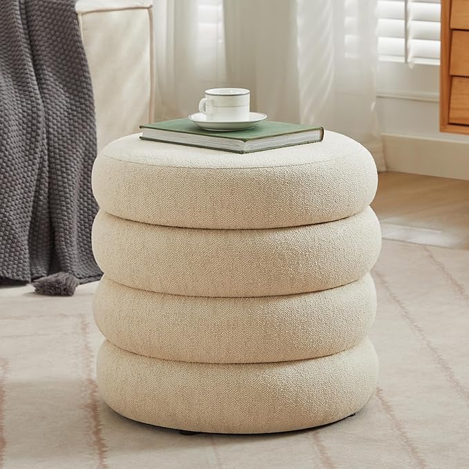 Flouki 19.5" Storage Ottoman Round, Vanity Stools