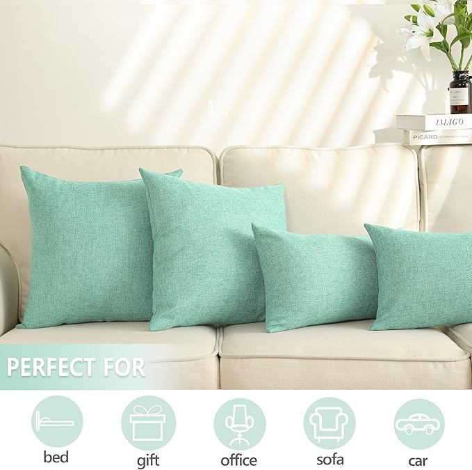 Stellhome Burlap Throw Pillow Covers Solid Farmhouse Linen Pillowcase