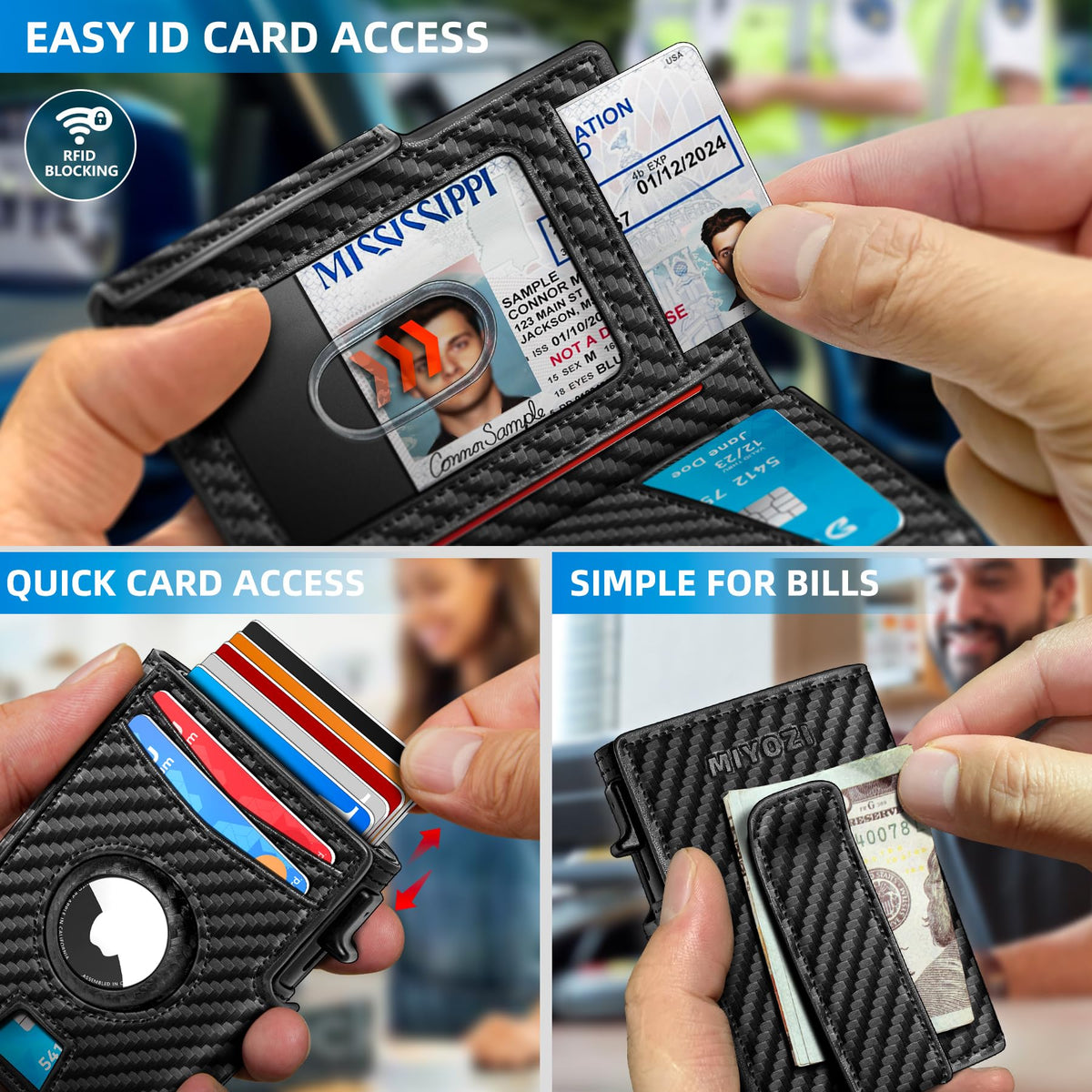MIYOZI Airtag Wallet for Men,with Money Clip 10 Cards Metal Case Smart Slim Pop Up Credit Card Holder Flip with Magnetic Closure RFID Blocking Wallet with Gift Box