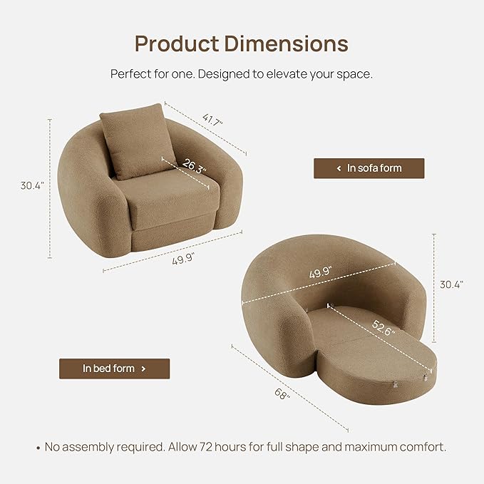 SICOTAS 49.9" Curved Convertible Sofa Couch Bed