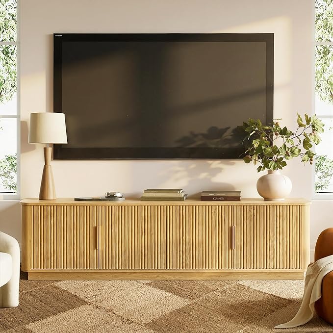win2win 67" TV Stand for 80 Inch TV, Modern Fluted Entertainment Center