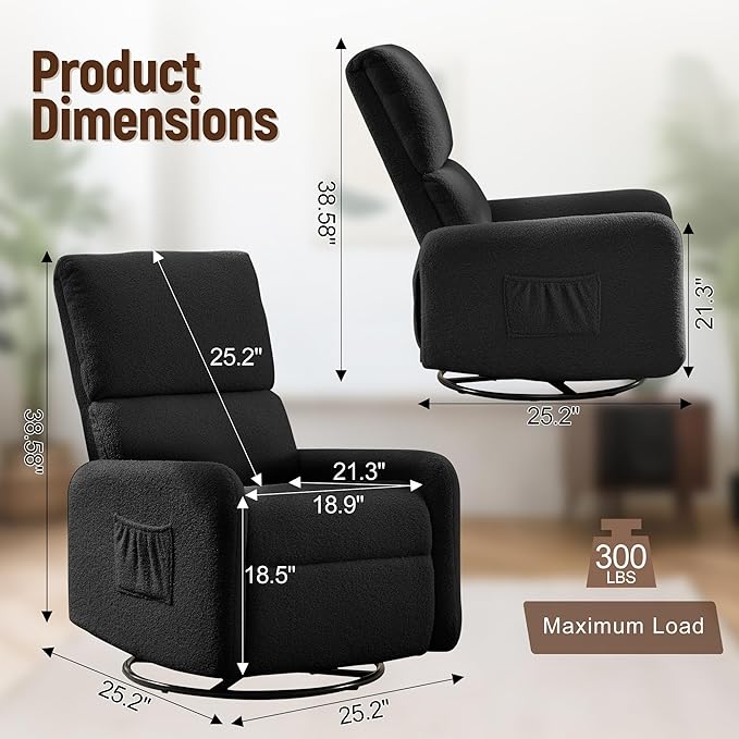 Korser 360° Rocking Chair, Nursery Rocker Chair
