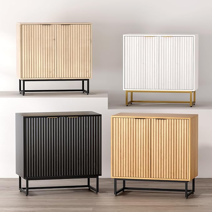 EYYTHUNG Fluted Storage Cabinet Set of 3, Sideboard Buffet Cabinet Modern