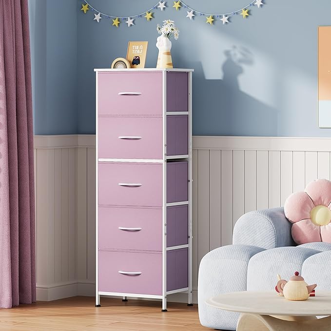 WLIVE Fabric Dresser for Bedroom, 5-Drawer Tall Dressers, Storage Organizer