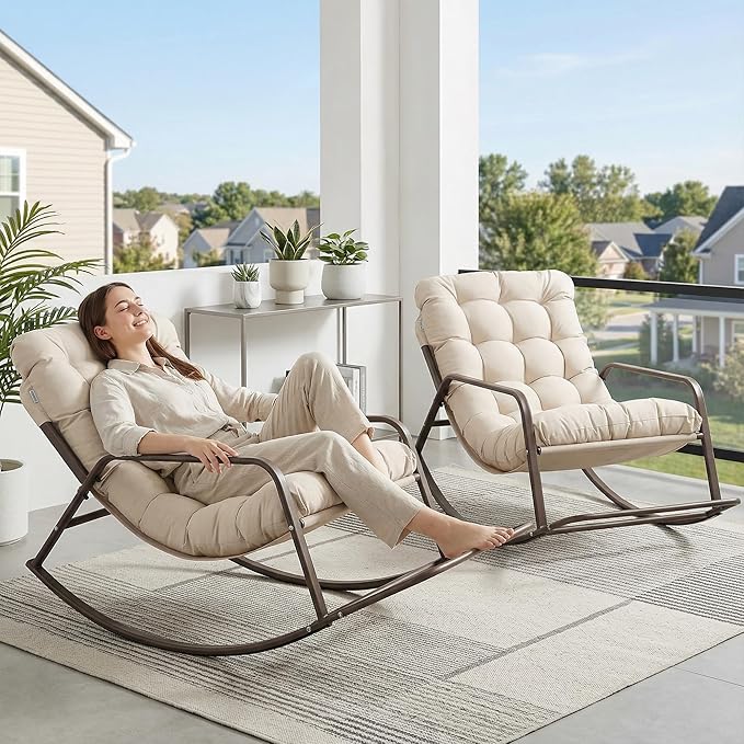 RADIATA 2pcs Rocking Lounge Chair, Indoor Outdoor Reclining Lounger