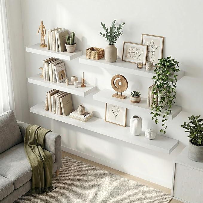12 inch Deep Floating Shelves for Wall, 72 inch Wide Engineered Wood Wall