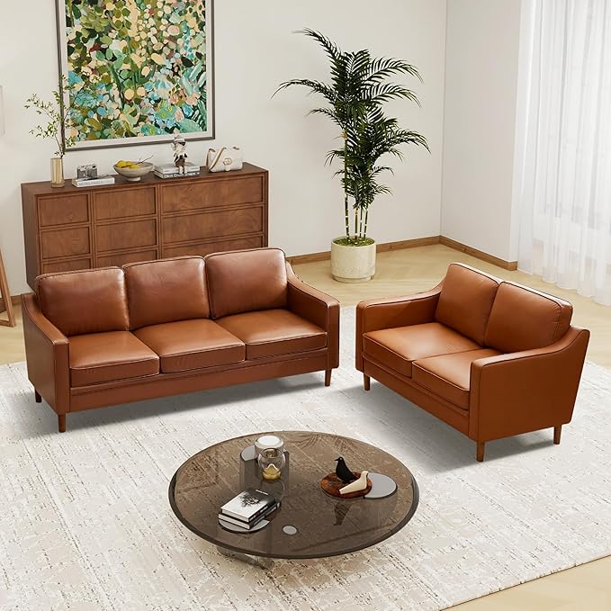Kingfun Living Room Furniture Sets, 3 Seater Couch and Loveseat, Mid Century