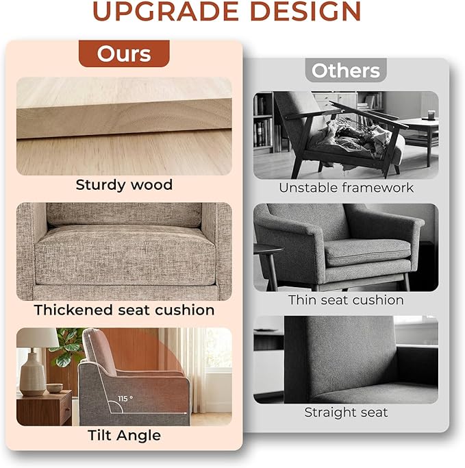TLSUNNY Mid-Century Accent Chair, Modern Upholstered Chenille Armchair & Padded