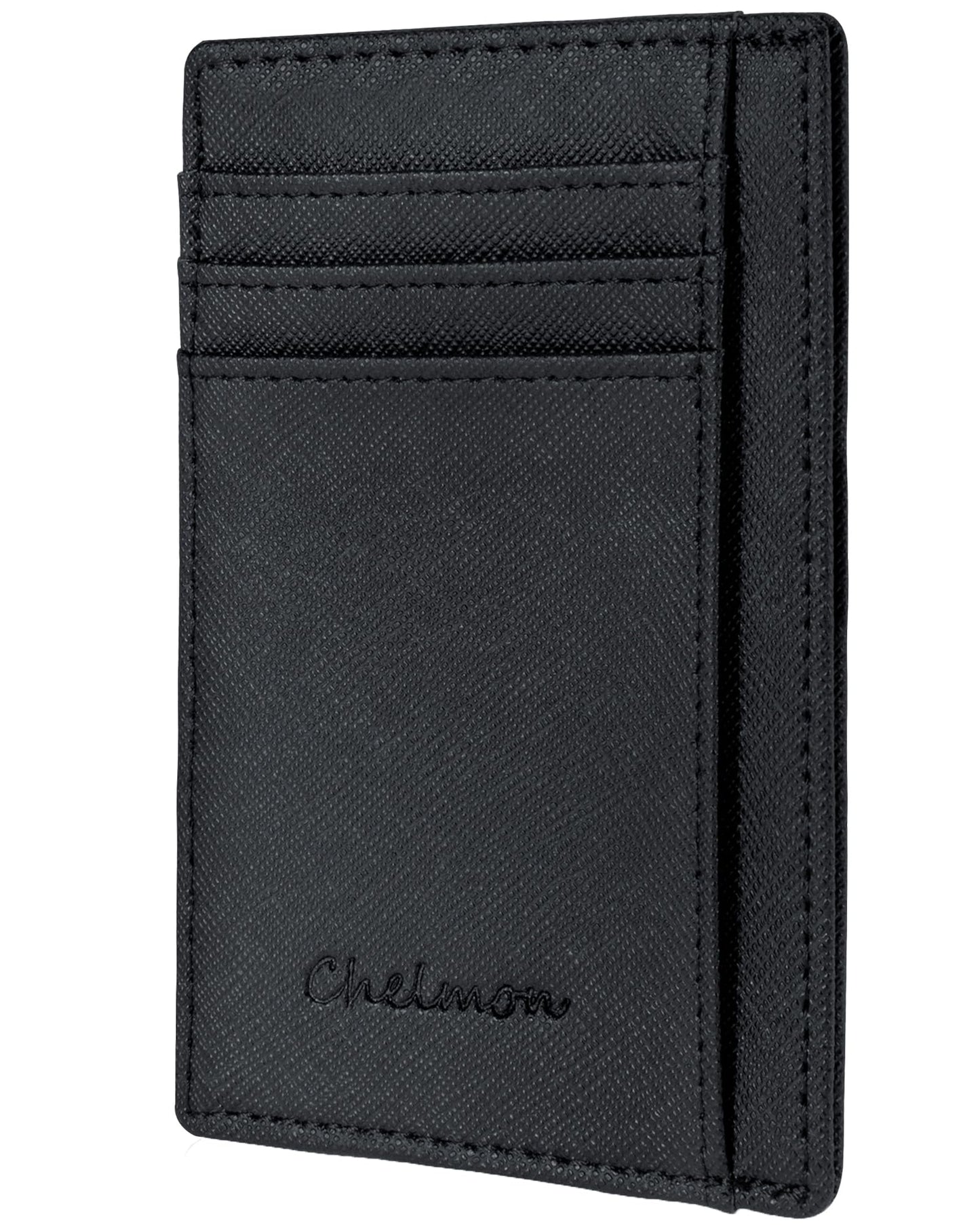 Chelmon Slim Wallet for Men, Minimalist Front Pocket RFID Blocking Credit Card Holder, Black Cross
