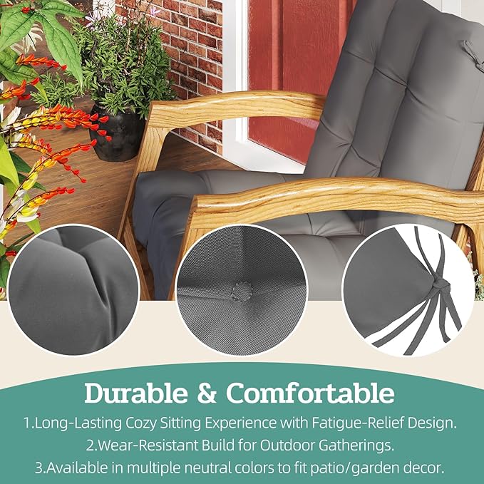 Outdoor Chair Cushions Set of 2, High Back Soft Seat Pad