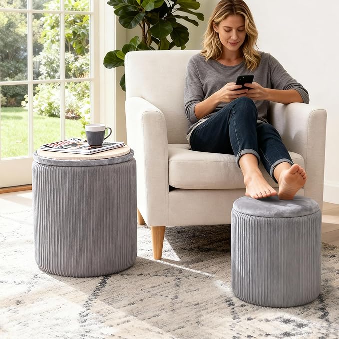 CAROLMADE Set of 2 Round Ottoman