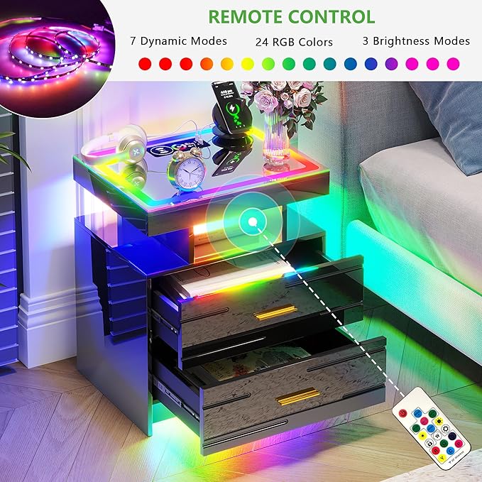 HNEBC LED Nightstand Set of 2