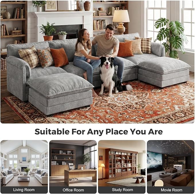 ELUCHANG Oversized 153" Modular Sectional Sofa, Comfy Cloud Couch, L Shaped