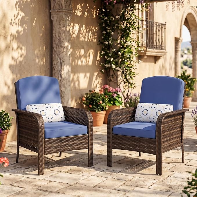 GarveeHome 2-Piece Outdoor Patio Furniture Set, All-Weather Rattan Chairs