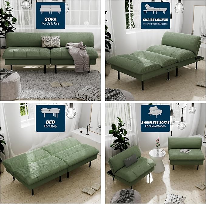 Ribilake 2 Sets 70" Futon Sofa Bed, 4 in 1 Multi-Function Couch Sleeper