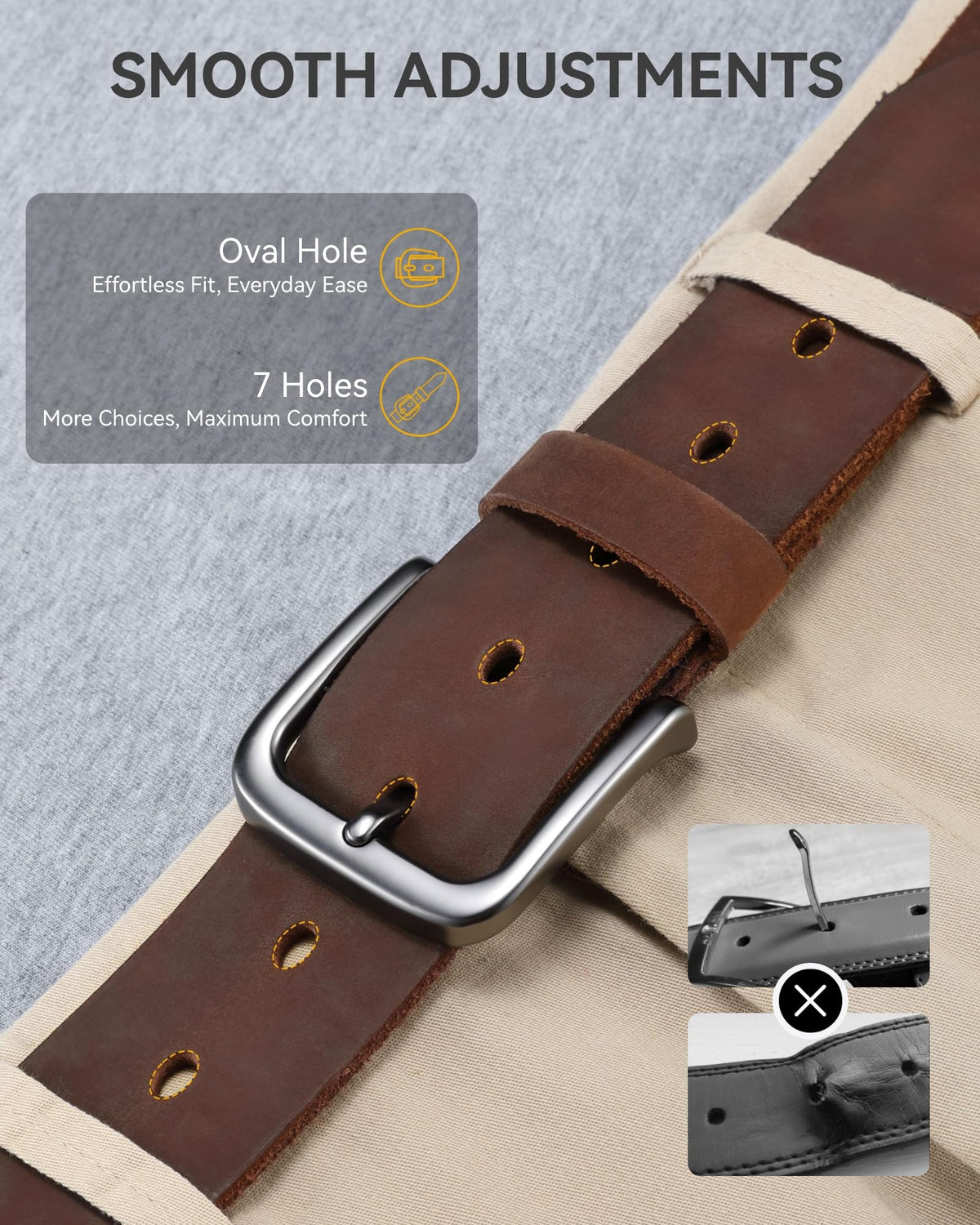 CHAOREN Leather Belt for Men, 38mm Mens Belts Casual, Handmade Full Grain Leather Belt for Jeans