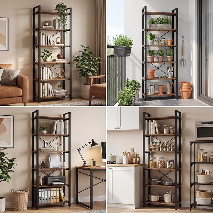 IRONCK Bookshelf 6-Tier Ladder Shelf 110lbs Display Shelf Vintage Industrial