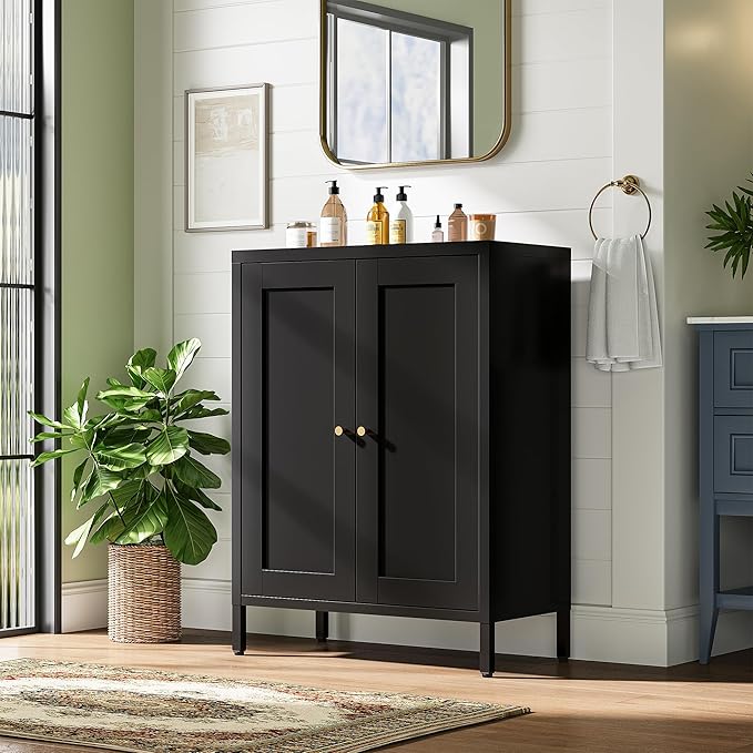 Bevivog Small Bathroom Storage Cabinet, Metal Floor Cabinets Sideboard