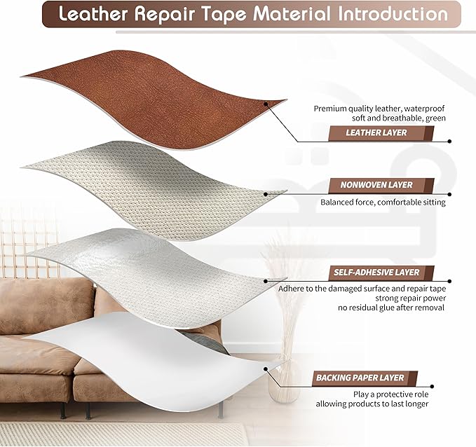 KING MOUNTAIN Leather Repair Patch, 2 Packs 9 x 11 Inches self Adhesive Leather